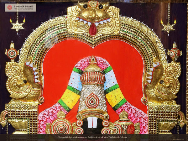Tirupati Balaji Venkateswara - Tanjore Artwork with Traditional Colours and 24K Gold