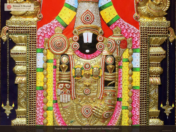 Tirupati Balaji Venkateswara - Tanjore Artwork with Traditional Colours and 24K Gold