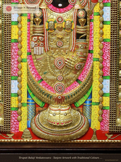 Tirupati Balaji Venkateswara - Tanjore Artwork with Traditional Colours and 24K Gold