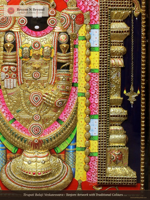 Tirupati Balaji Venkateswara - Tanjore Artwork with Traditional Colours and 24K Gold