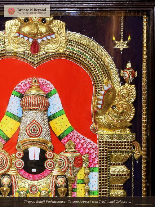 Tirupati Balaji Venkateswara - Tanjore Artwork with Traditional Colours and 24K Gold