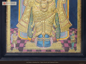 Lord Vishnu in Standing Form - Tanjore Artwork with Traditional Colours and 24K Gold