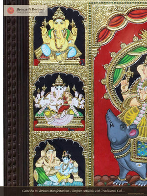 Ganesha in Various Manifestations - Tanjore Artwork with Traditional Colours and 24K Gold