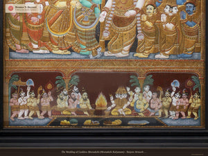 The Wedding of Goddess Meenakshi (Meenakshi Kalyanam) - Tanjore Artwork with Traditional Colours and 24K Gold
