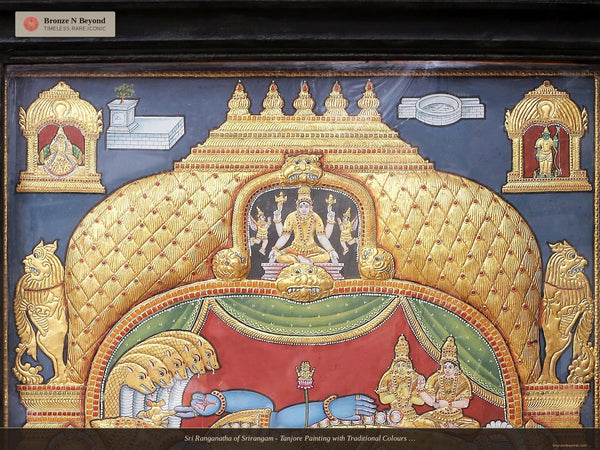 Sri Ranganatha of Srirangam - Tanjore Painting with Traditional Colours and 24K Gold
