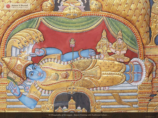 Sri Ranganatha of Srirangam - Tanjore Painting with Traditional Colours and 24K Gold