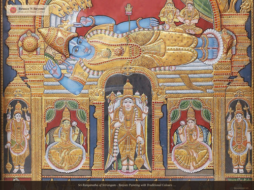 Sri Ranganatha of Srirangam - Tanjore Painting with Traditional Colours and 24K Gold
