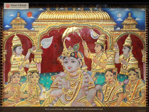 Royal Court of Krishna - Tanjore Artwork with 24K Gold Embellishment and Classic Colours