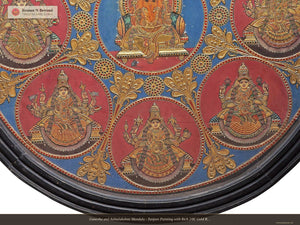 Ganesha and Ashtalakshmi Mandala - Tanjore Painting with Rich 24K Gold Relief
