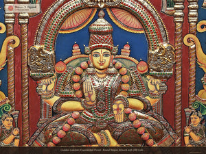 Goddess Lakshmi (Gajalakshmi Form) - Round Tanjore Artwork with 24K Gold Embellishment&nbsp;
