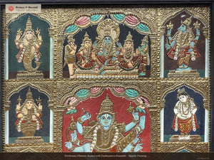 Trivikrama (Vamana Avatar) with Dashavatara Ensemble - Tanjore Painting with Rich 24K Gold Relief