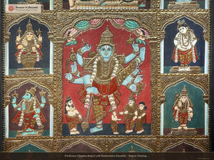 Trivikrama (Vamana Avatar) with Dashavatara Ensemble - Tanjore Painting with Rich 24K Gold Relief