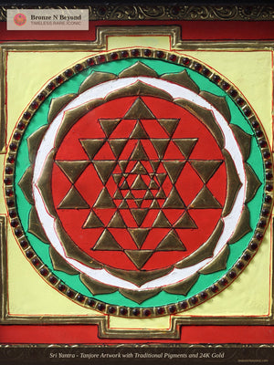Sri Yantra - Tanjore Artwork with Traditional Pigments and 24K Gold