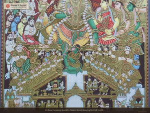Sri Rama Coronation Assembly - Tanjore Artwork featuring Rich 24K Gold Relief and Heritage Color Palette