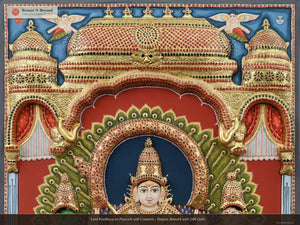 Lord Kartikeya on Peacock with Consorts - Tanjore Artwork with 24K Gold Embellishment and Classic Colours