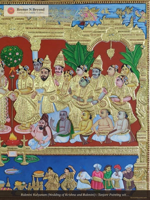Rukmini Kalyanam (Wedding of Krishna and Rukmini) - Tanjore Painting with Traditional Pigments and 24K Gold