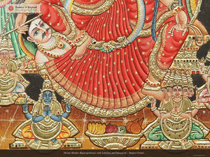 Divine Mother Rajarajeshwari with Lakshmi and Saraswati - Tanjore Painting with Hand-applied 24K Gold and Traditional Colours