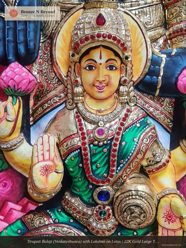 Tirupati Balaji (Venkateshwara) with Lakshmi on Lotus | 22K Gold Large Tanjore Painting