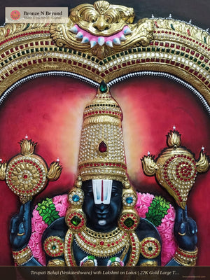 Tirupati Balaji (Venkateshwara) with Lakshmi on Lotus | 22K Gold Large Tanjore Painting