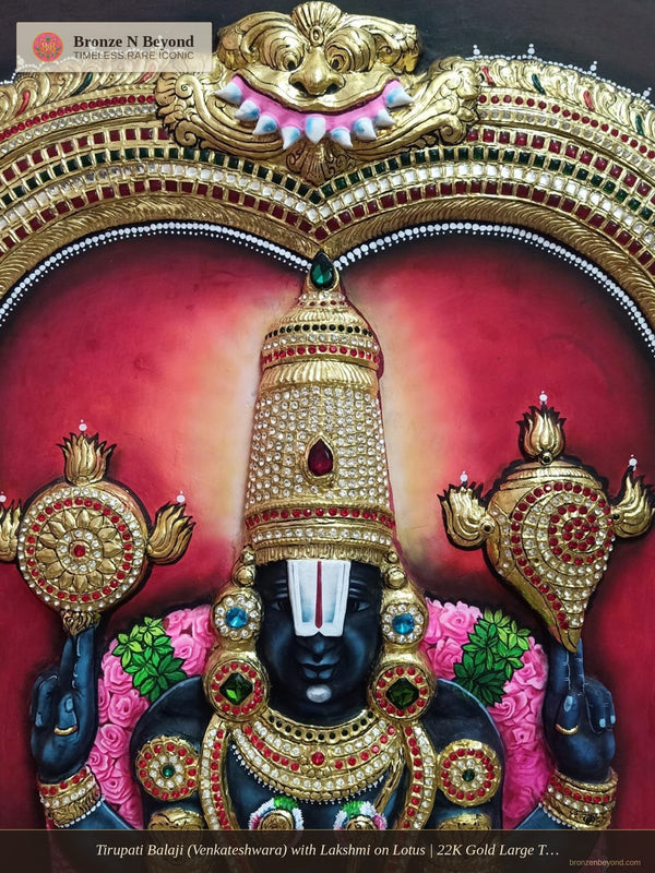Tirupati Balaji (Venkateshwara) with Lakshmi on Lotus | 22K Gold Large Tanjore Painting