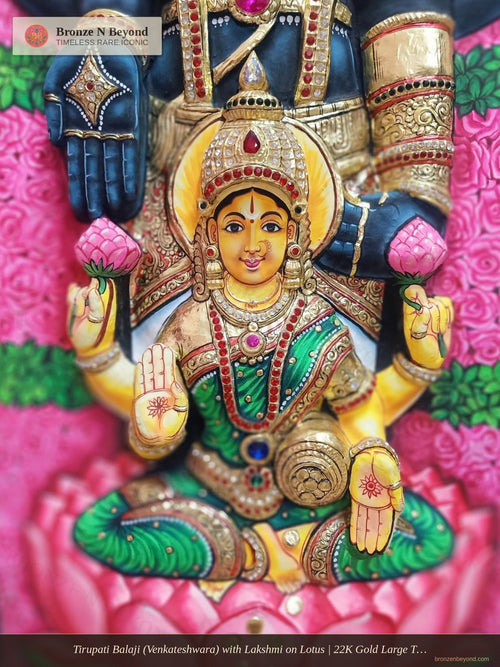 Tirupati Balaji (Venkateshwara) with Lakshmi on Lotus | 22K Gold Large Tanjore Painting