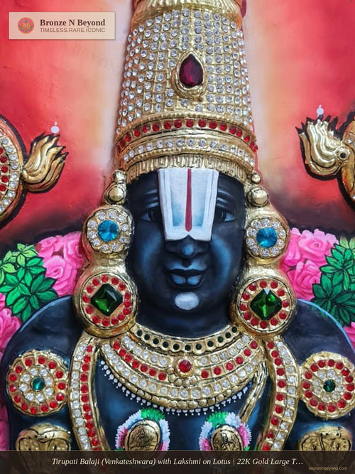 Tirupati Balaji (Venkateshwara) with Lakshmi on Lotus | 22K Gold Large Tanjore Painting