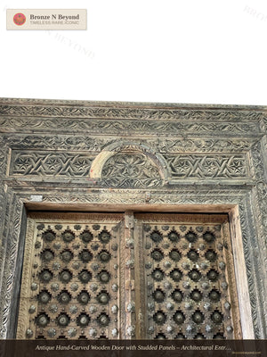 Antique Hand-Carved Wooden Door with Studded Panels – Architectural Entryway, Western India