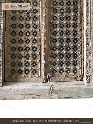 Antique Hand-Carved Wooden Door with Studded Panels – Architectural Entryway, Western India