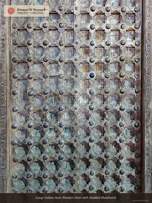 Large Indian-Style Wooden Door with Studded Metalwork