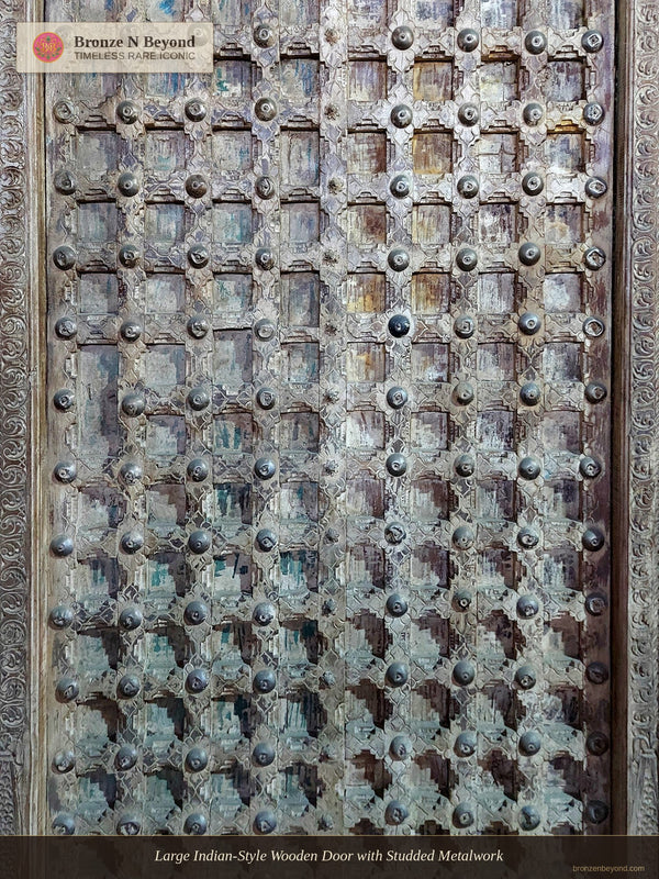 Large Indian-Style Wooden Door with Studded Metalwork