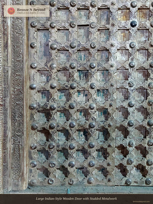 Large Indian-Style Wooden Door with Studded Metalwork