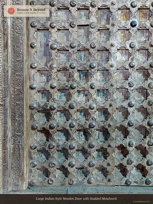 Large Indian-Style Wooden Door with Studded Metalwork