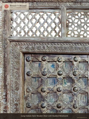 Large Indian-Style Wooden Door with Studded Metalwork