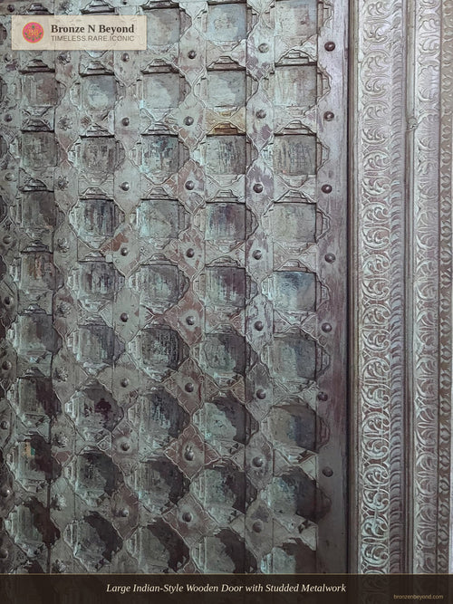 Large Indian-Style Wooden Door with Studded Metalwork