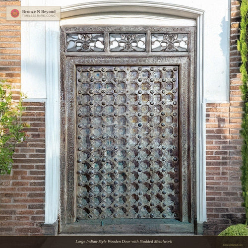 Large Indian-Style Wooden Door with Studded Metalwork