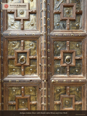 Antique Indian Door with Handcrafted Brass and Iron Work