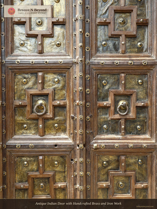 Antique Indian Door with Handcrafted Brass and Iron Work