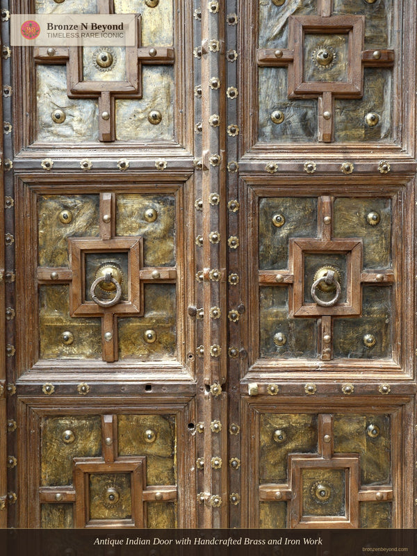 Antique Indian Door with Handcrafted Brass and Iron Work