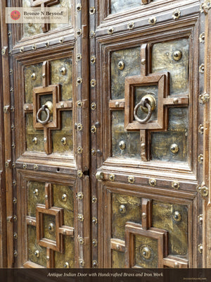 Antique Indian Door with Handcrafted Brass and Iron Work