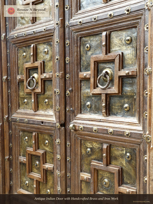 Antique Indian Door with Handcrafted Brass and Iron Work
