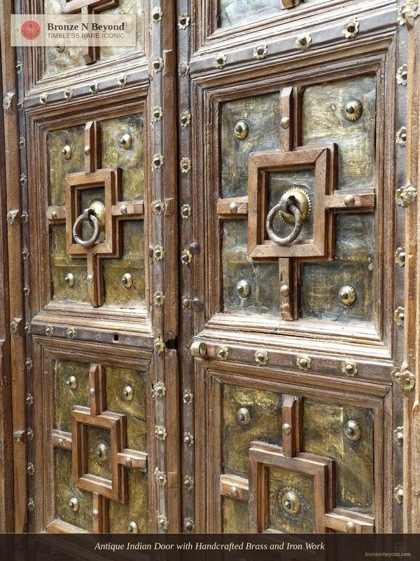 Antique Indian Door with Handcrafted Brass and Iron Work