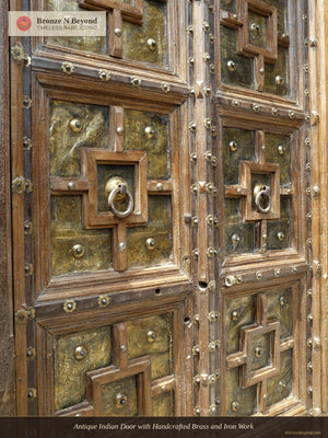 Antique Indian Door with Handcrafted Brass and Iron Work