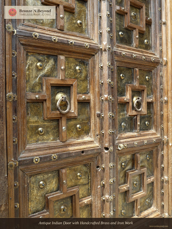 Antique Indian Door with Handcrafted Brass and Iron Work