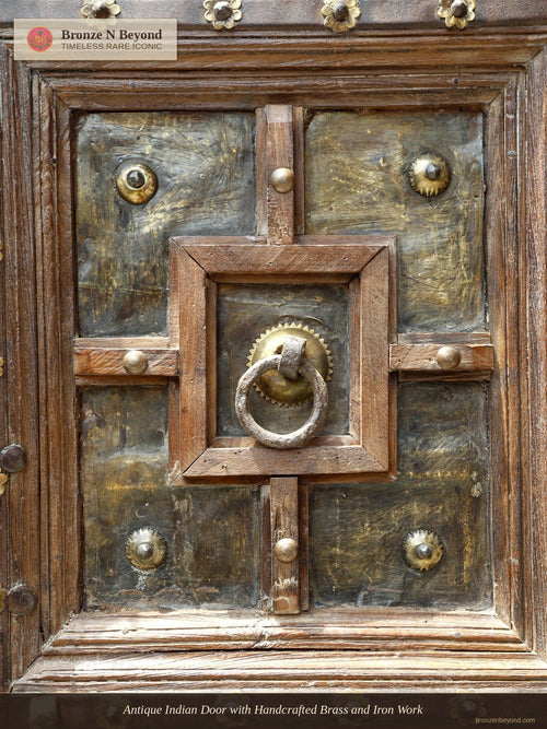 Antique Indian Door with Handcrafted Brass and Iron Work