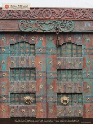 Traditional Solid Wood Door with Decorative Frame and Iron Knock Detail