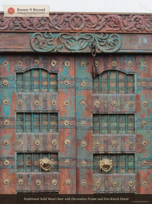 Traditional Solid Wood Door with Decorative Frame and Iron Knock Detail