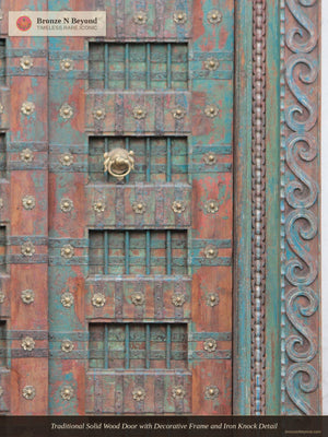 Traditional Solid Wood Door with Decorative Frame and Iron Knock Detail