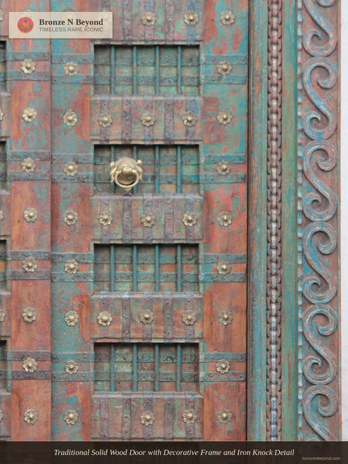 Traditional Solid Wood Door with Decorative Frame and Iron Knock Detail