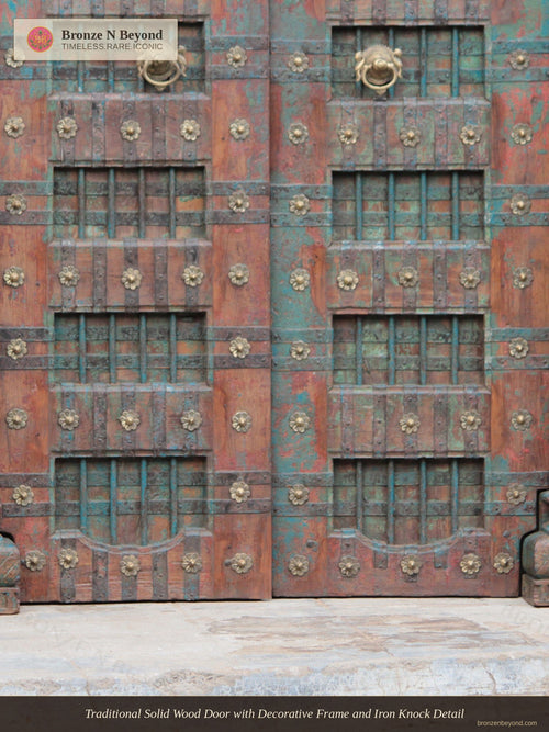 Traditional Solid Wood Door with Decorative Frame and Iron Knock Detail