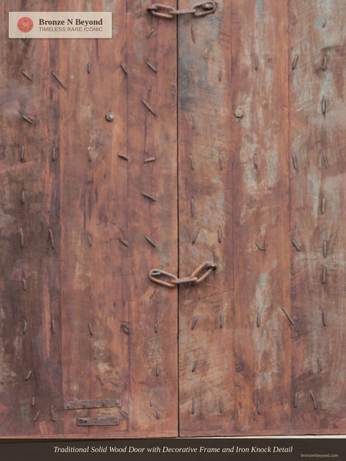 Traditional Solid Wood Door with Decorative Frame and Iron Knock Detail